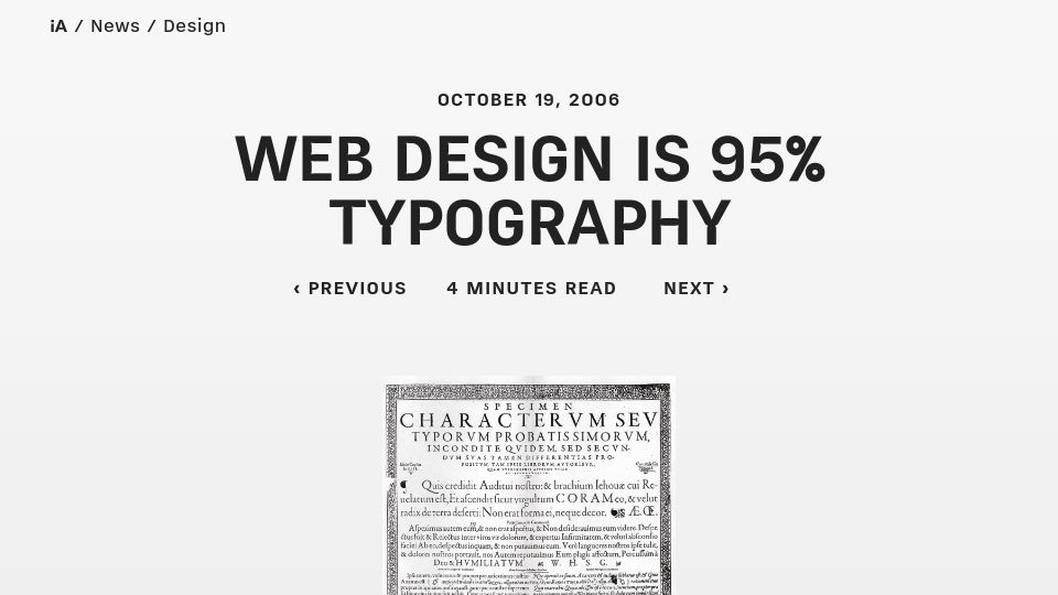 Screenshot of ia.net: Web designers should get good training in typography (2006)