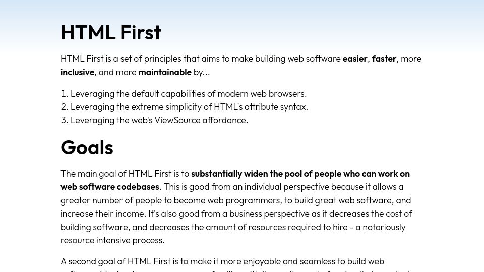 Screenshot of html-first.com: HTML First