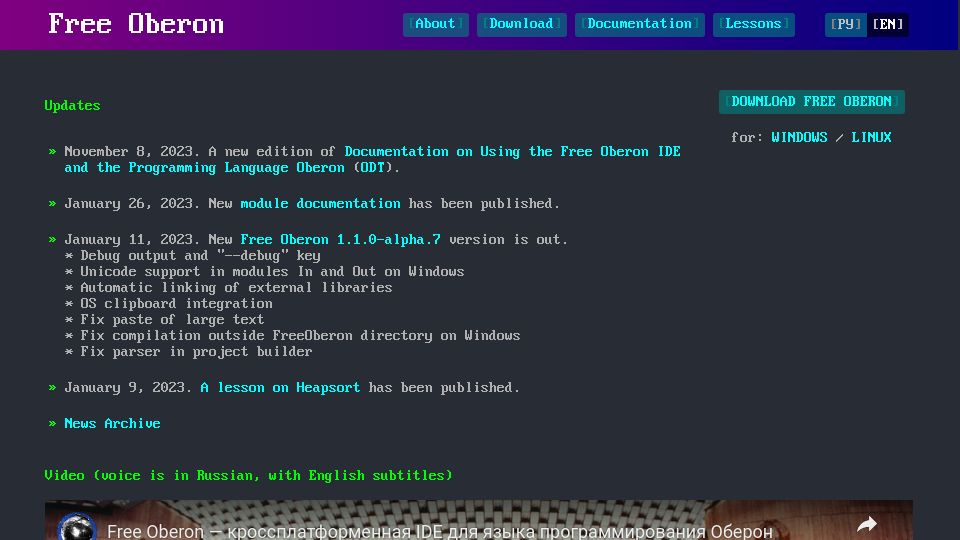Screenshot of free.oberon.org: Free Oberon: Cross-platform Oberon IDE