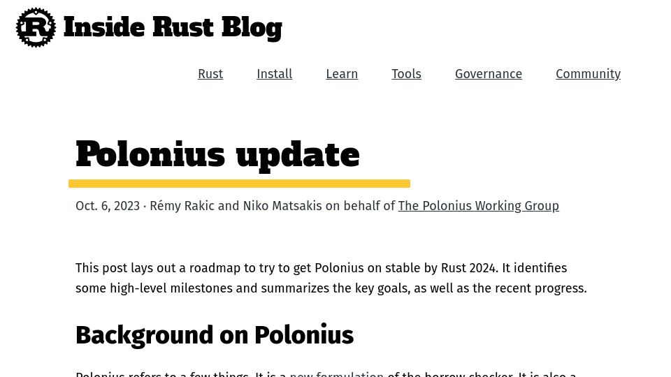 Screenshot of blog.rust-lang.org: Upcoming changes to Rust's borrow checker