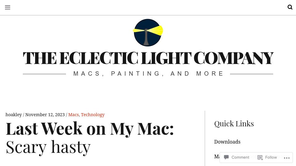 Screenshot of eclecticlight.co: Scary Hasty