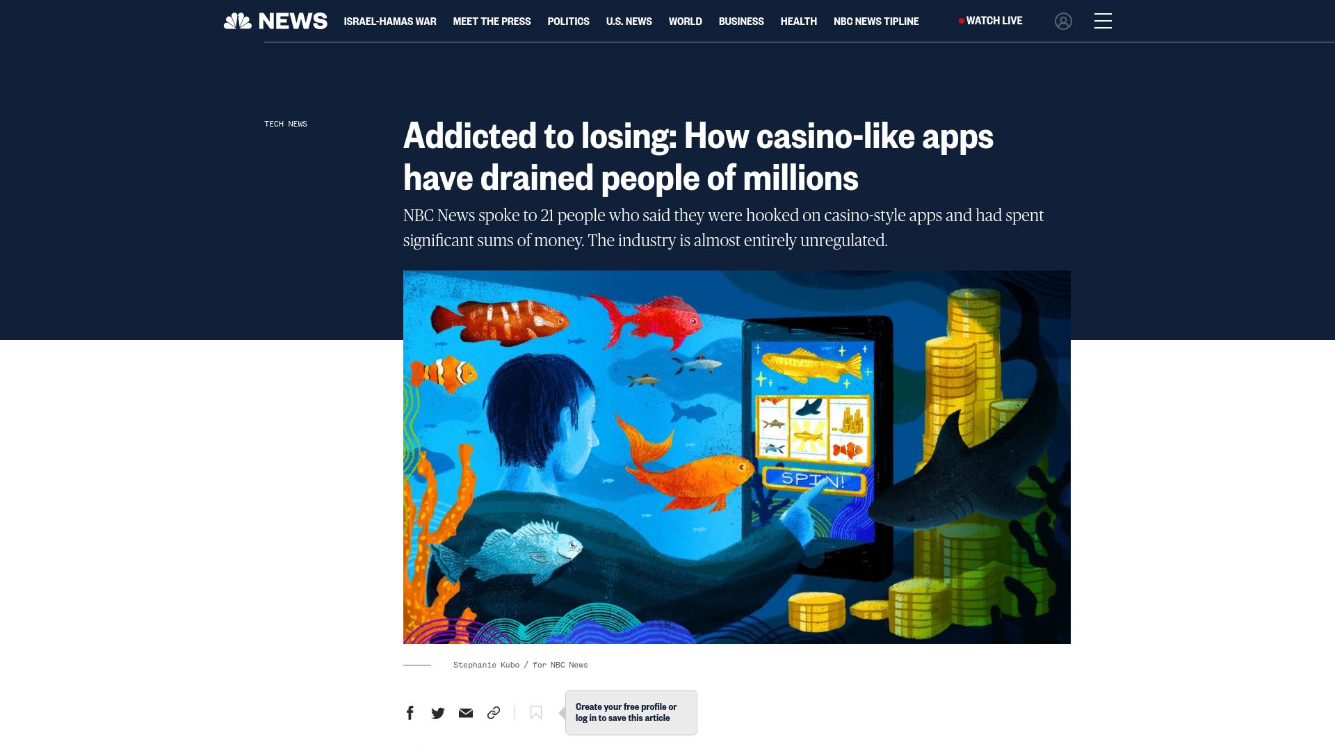 Screenshot of nbcnews.com: Casino-like apps have drained people of millions