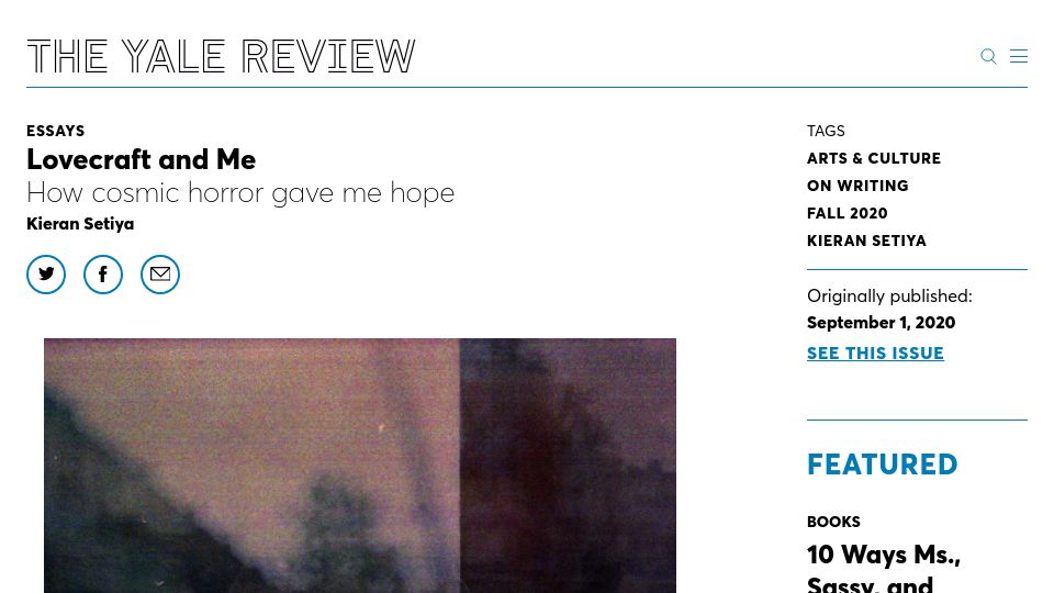 Screenshot of yalereview.org: Lovecraft and Me – How cosmic horror gave me hope (2020)