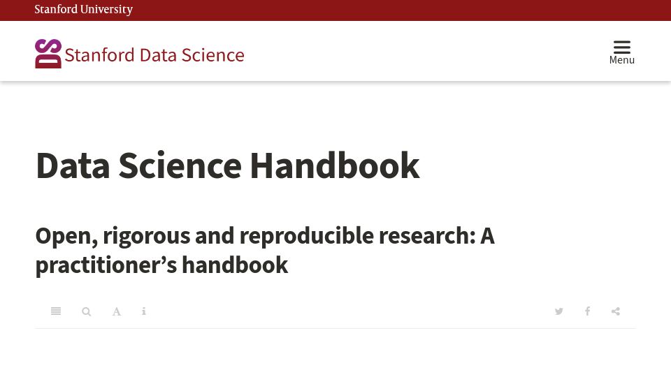 Screenshot of stanforddatascience.github.io: Open, rigorous and reproducible research: A practitioner’s handbook (2021)