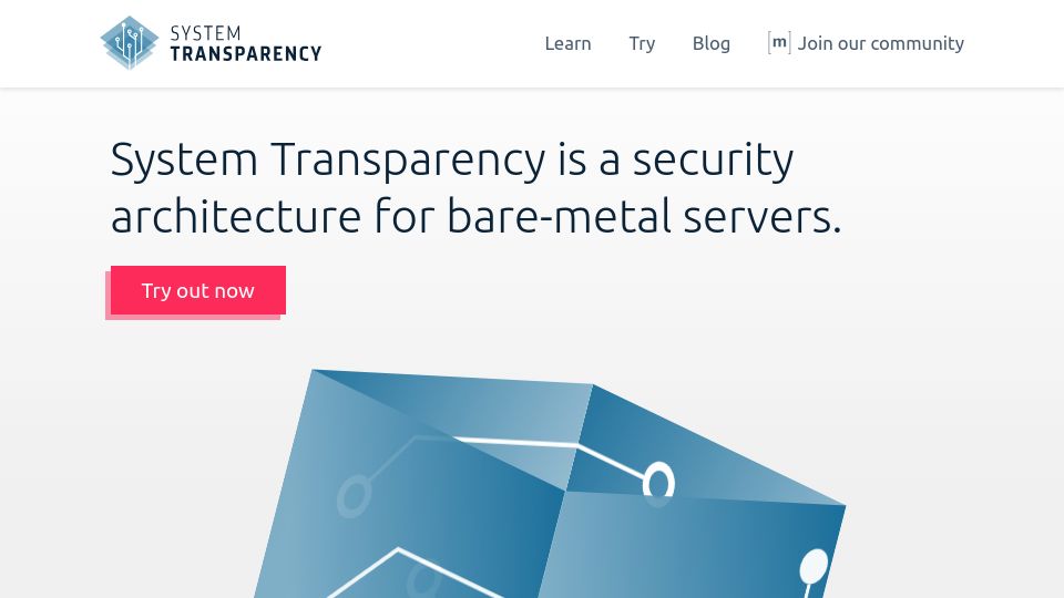 Screenshot of system-transparency.org: System Transparency: a security architecture for bare-metal servers