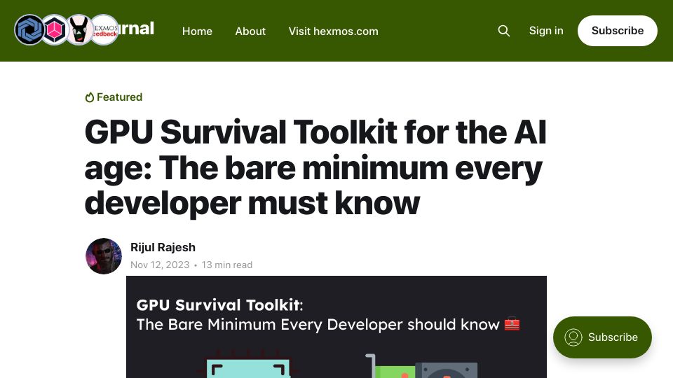 Screenshot of journal.hexmos.com: GPU Survival Toolkit for the AI age