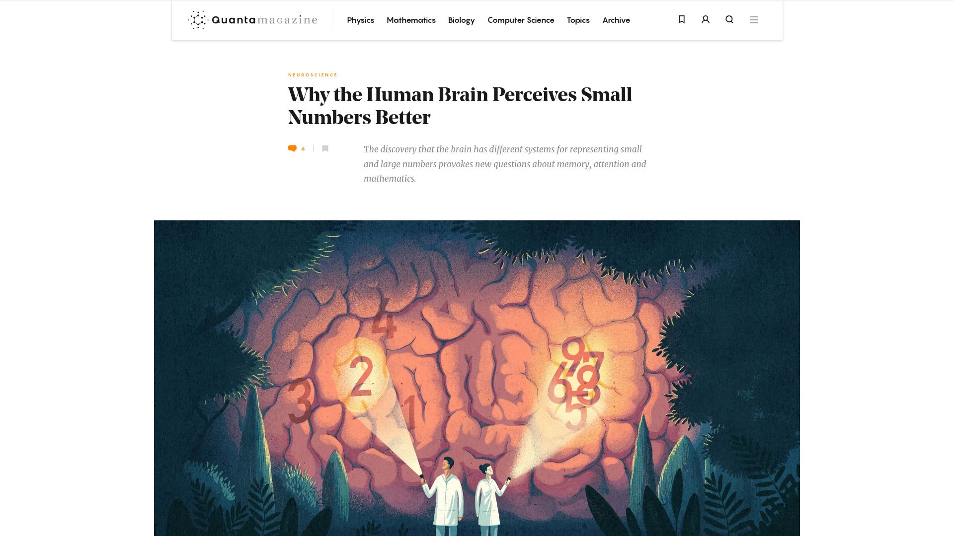 Screenshot of quantamagazine.org: Why the Human Brain Perceives Small Numbers Better