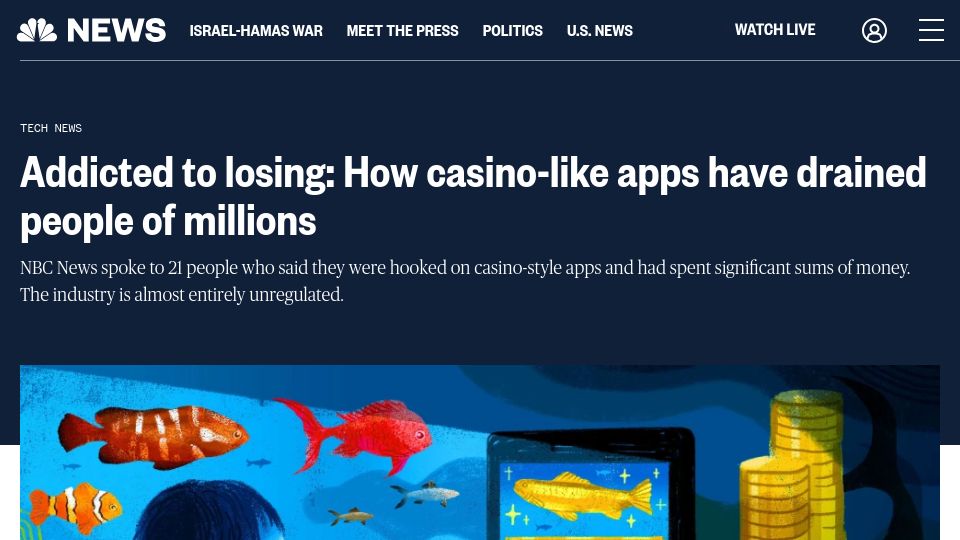 Screenshot of nbcnews.com: Casino-like apps have drained people of millions