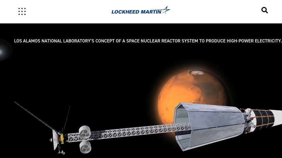 Screenshot of lockheedmartin.com: Lockheed Martin Jets into Nuclear Electrical Spacecraft Power