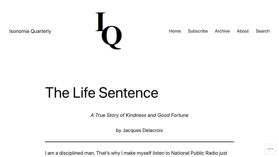 Screenshot of isonomiaquarterly.com: The Life Sentence