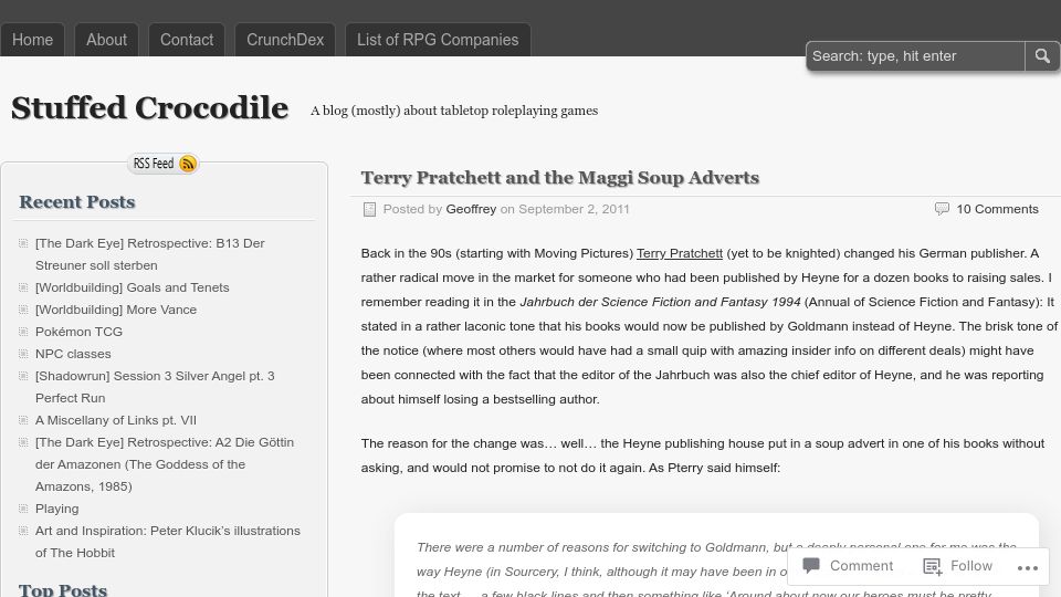 Screenshot of gmkeros.wordpress.com: Terry Pratchett and the Maggi Soup Adverts (2011)