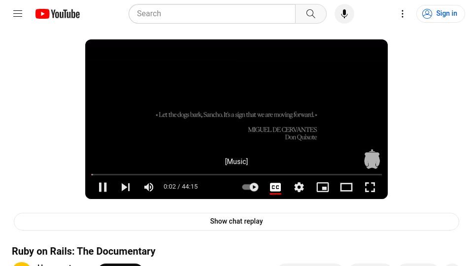 Screenshot of youtube.com: Ruby on Rails: The Documentary [video]