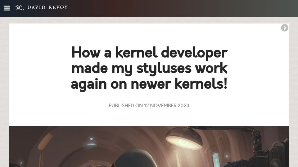 Screenshot of davidrevoy.com: A kernel developer made my styluses work again on newer kernels