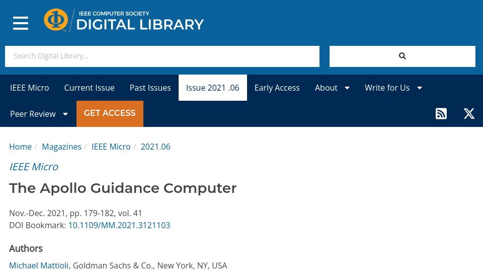 Screenshot of computer.org: The Apollo Guidance Computer (2021)