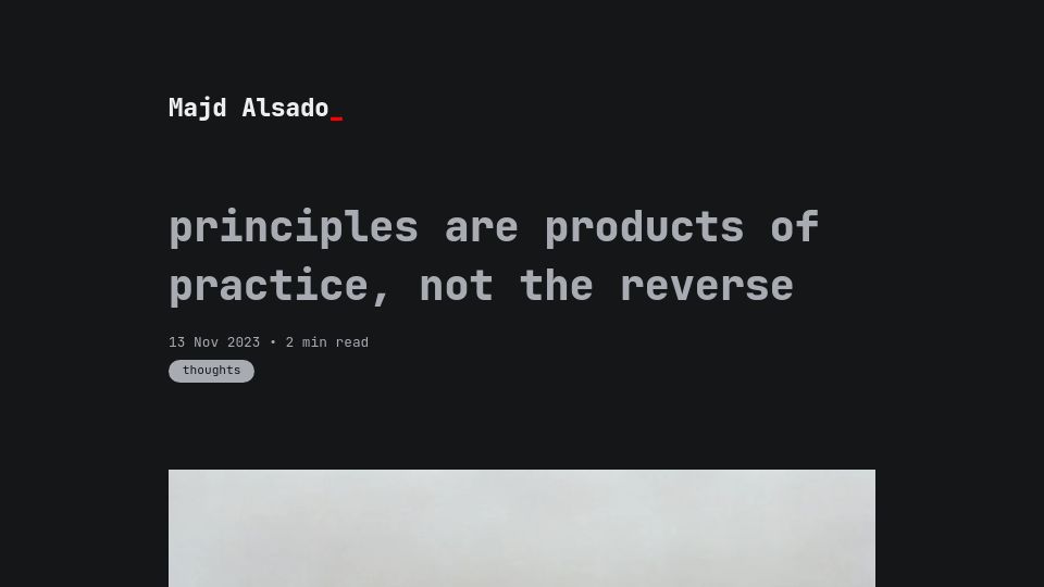 Screenshot of alsado.ca: Principles are products of practice, not the reverse