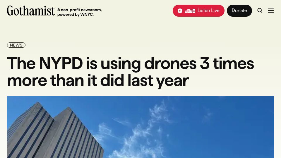 Screenshot of gothamist.com: The NYPD is using drones 3 times more than it did last year