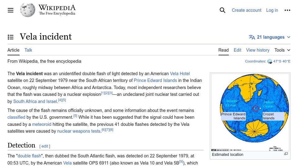 Screenshot of en.wikipedia.org: Vela incident (1979)