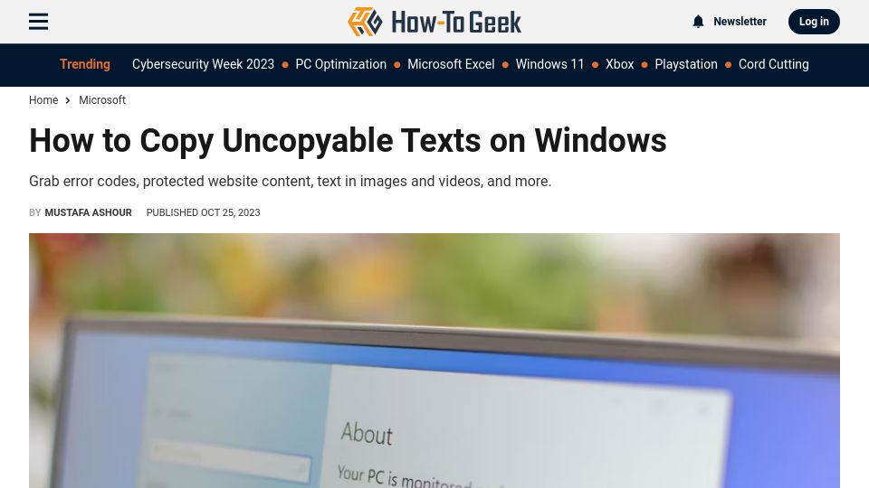 Screenshot of howtogeek.com: How to Copy Uncopyable Texts on Windows