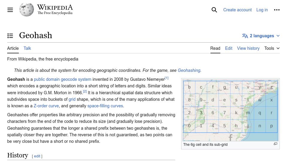 Screenshot of en.wikipedia.org: Geohash