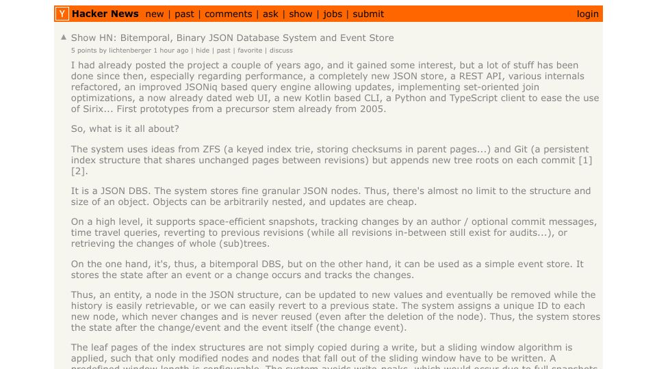 Screenshot of github.com: Show HN: SirixDB  – Bitemporal binary JSON database system and event store