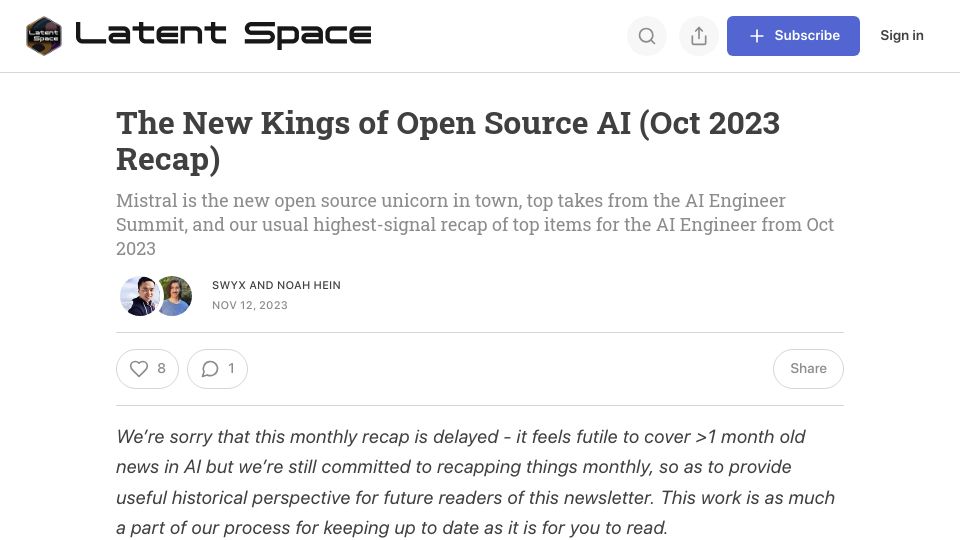 Screenshot of latent.space: The New Kings of Open Source AI