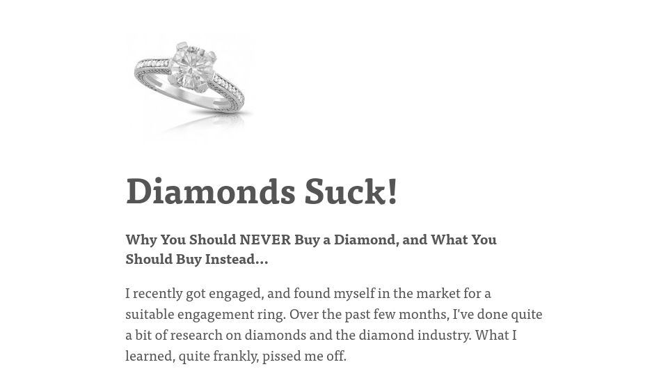 Screenshot of diamondssuck.com: Diamonds Suck
