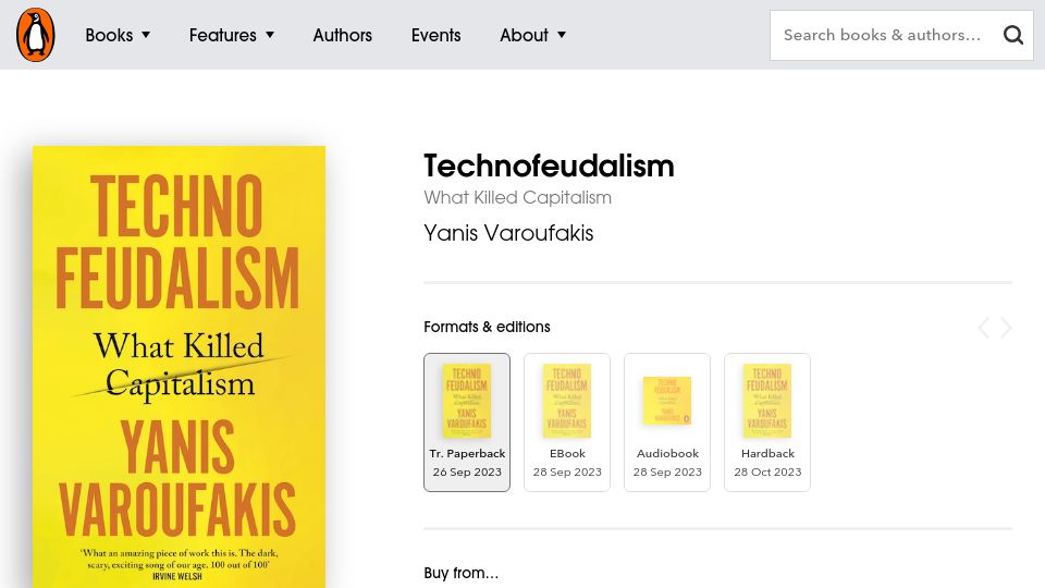 Screenshot of penguin.com.au: Technofeudalism