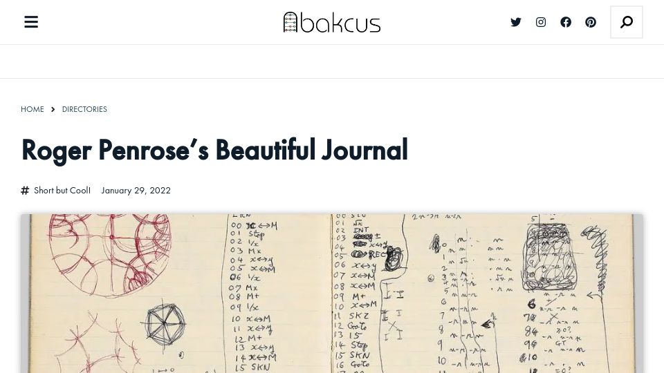 Screenshot of abakcus.com: Photos of Roger Penrose’s journal