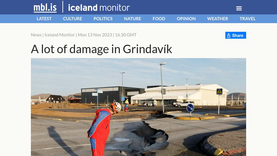 Screenshot of icelandmonitor.mbl.is: A Lot of Damage in Grindavík