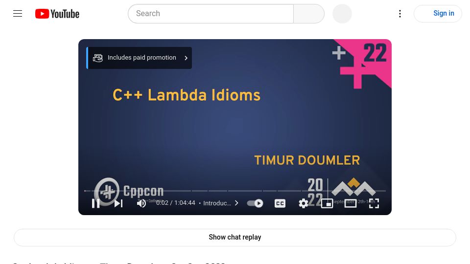 Screenshot of youtube.com: C++ Lambda Idioms (2022) [video]