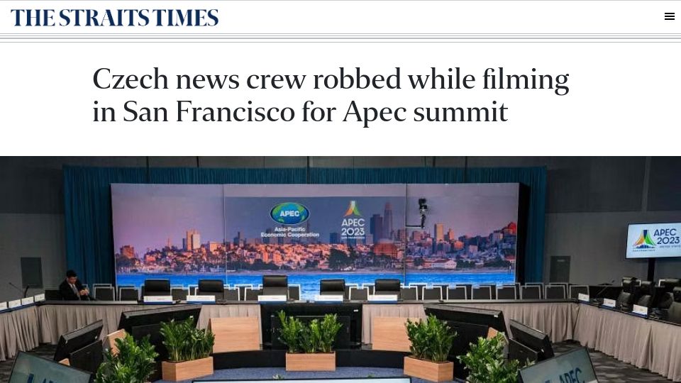 Screenshot of straitstimes.com: Czech news crew robbed while filming in San Francisco for Apec summit