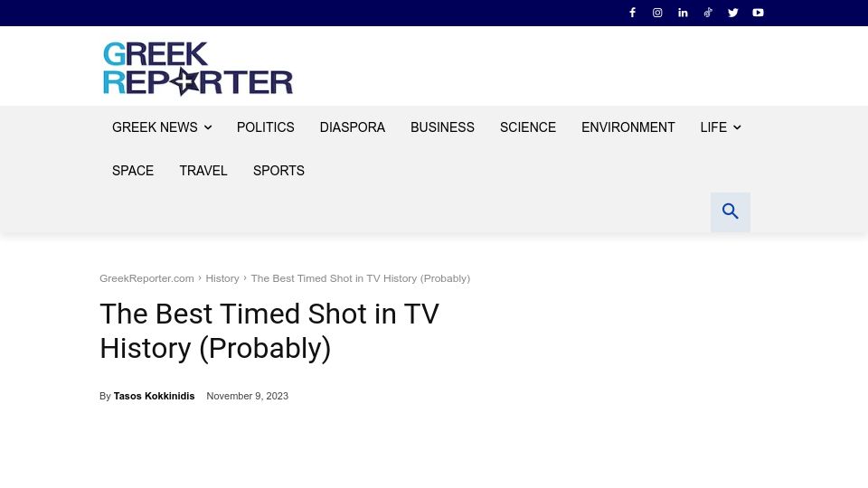 Screenshot of greekreporter.com: The Best Timed Shot in TV History (Probably)