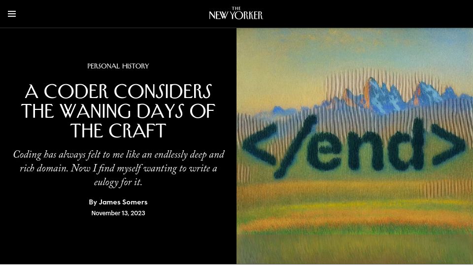Screenshot of newyorker.com: A coder considers the waning days of the craft