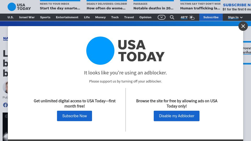 Screenshot of usatoday.com: Astronauts drop tool bag into orbit that you can see with binoculars