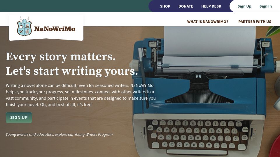 Screenshot of nanowrimo.org: NaNoWriMo: National Novel Writing Month