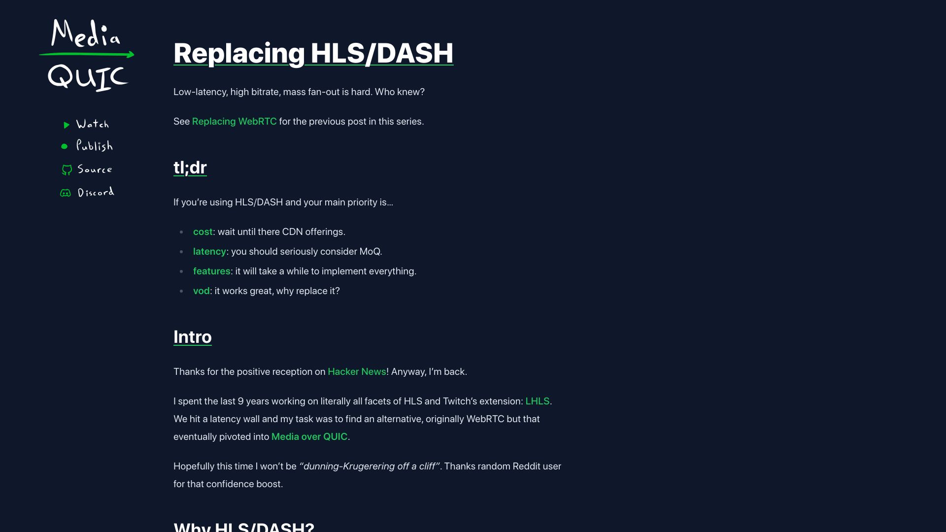 Screenshot of quic.video: Replacing HLS/Dash – Live Mass Fanout with Media over QUIC