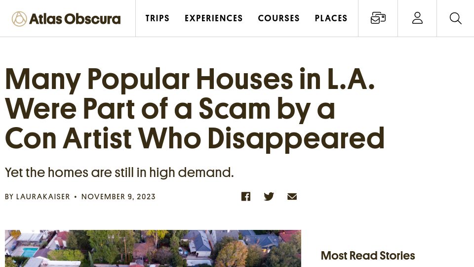 Screenshot of atlasobscura.com: Many popular houses in 1920s L.A. were part of a scam