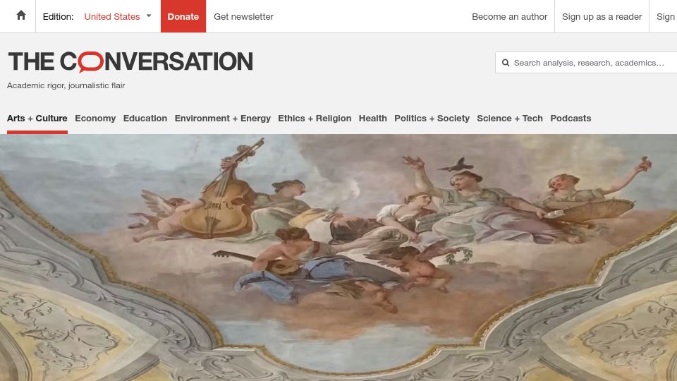 Screenshot of theconversation.com: Music painted on wall of a Venetian orphanage will be heard 250 years later