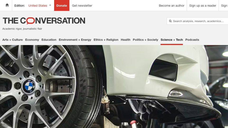 Screenshot of theconversation.com: The battle over right to repair is a fight over your car's data