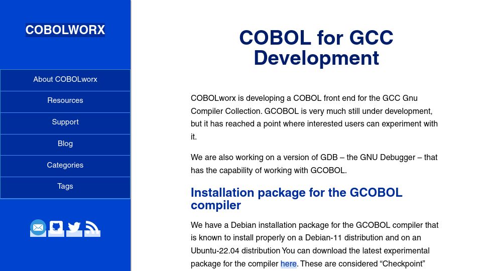 Screenshot of cobolworx.com: COBOL for GCC Development