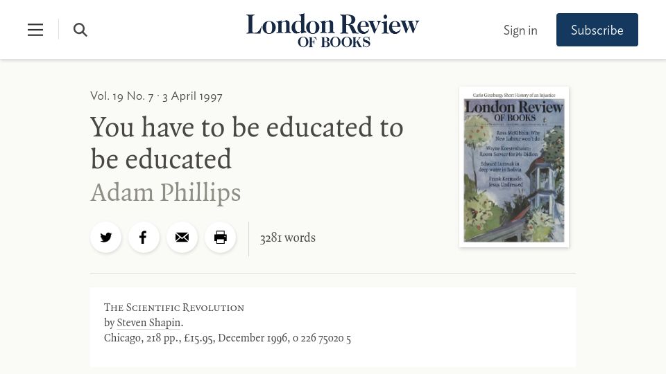 Screenshot of lrb.co.uk: You have to be educated to be educated (1997)