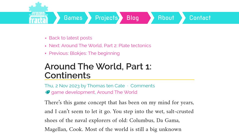 Screenshot of frozenfractal.com: Around The World, Part 1: Continents