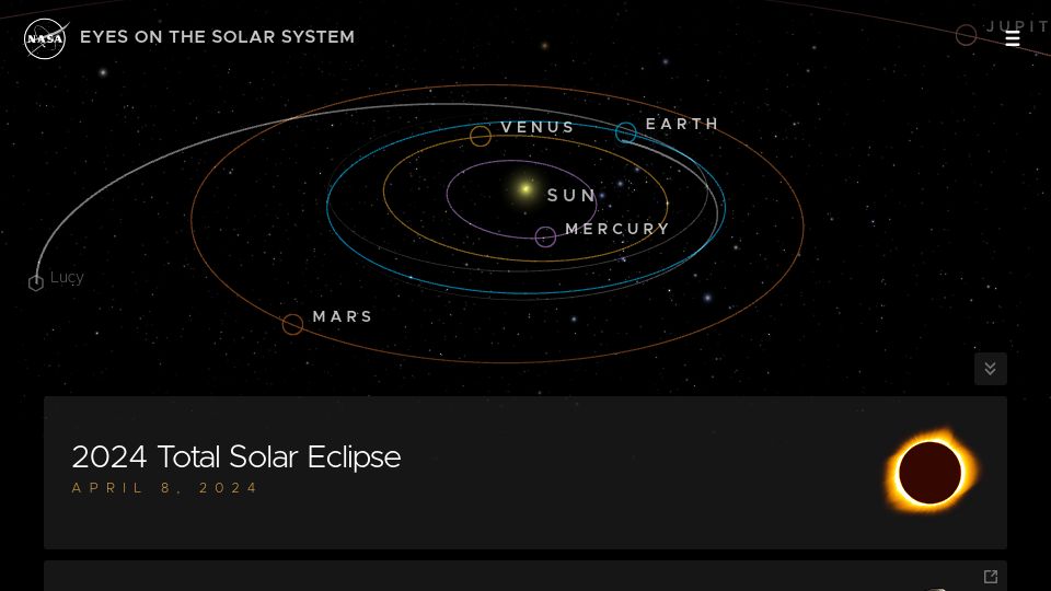 Screenshot of eyes.nasa.gov: Eyes on the Solar System/JPL