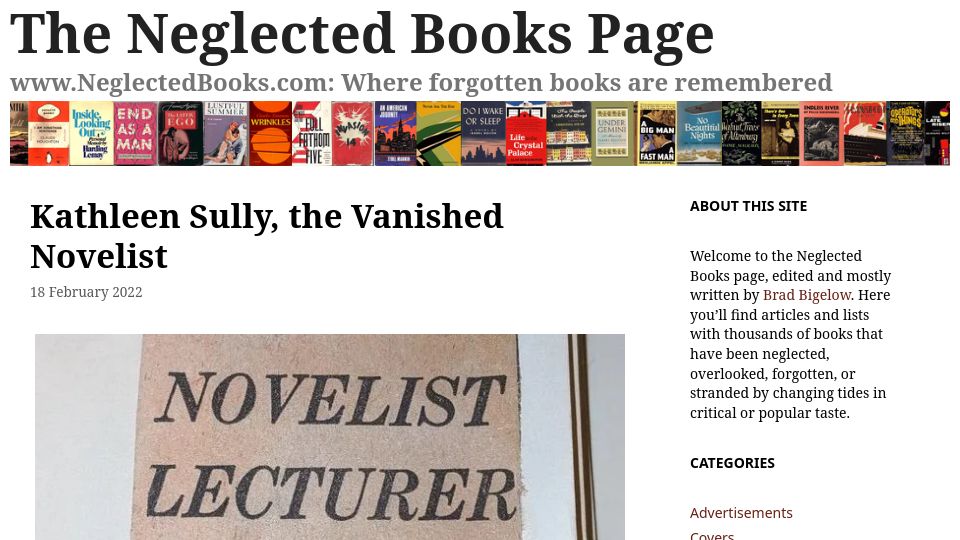 Screenshot of neglectedbooks.com: Kathleen Sully, the Vanished Novelist (2022)