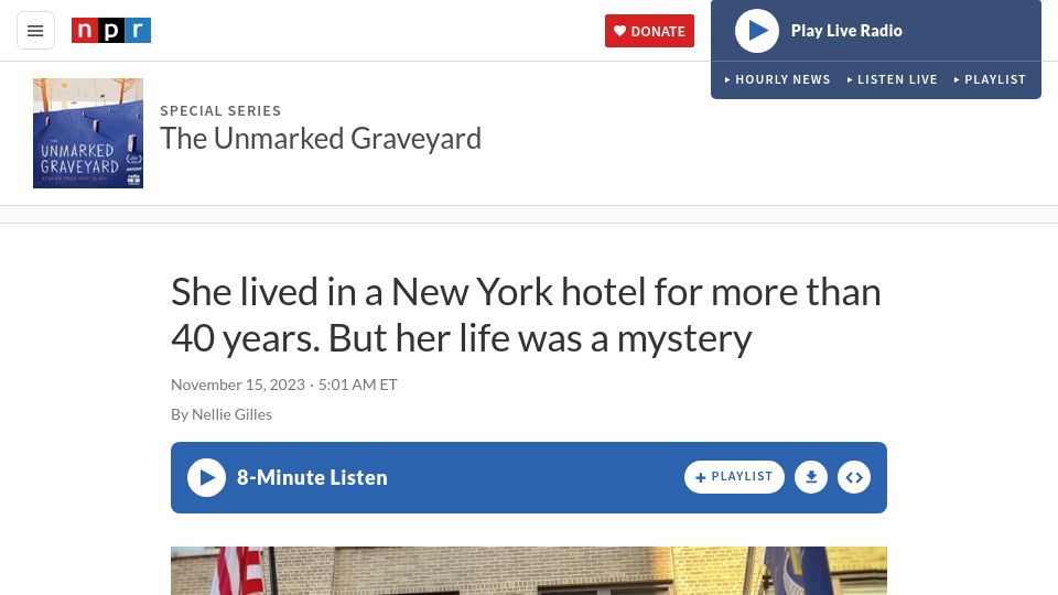 Screenshot of npr.org: She lived in a New York hotel for more than 40 years, but her life was a mystery