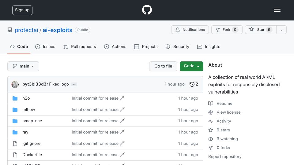 Screenshot of github.com: AI-Exploits: Repo of multiple unauthenticated RCEs in AI tools