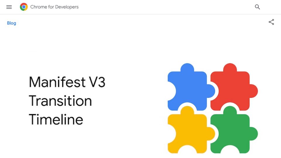 Screenshot of developer.chrome.com: Google resumes transition to Manifest V3 for Chrome extensions