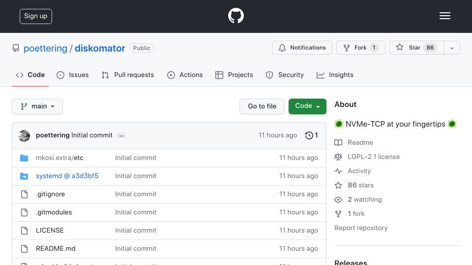 Screenshot of github.com: Diskomator – NVMe-TCP at your fingertips