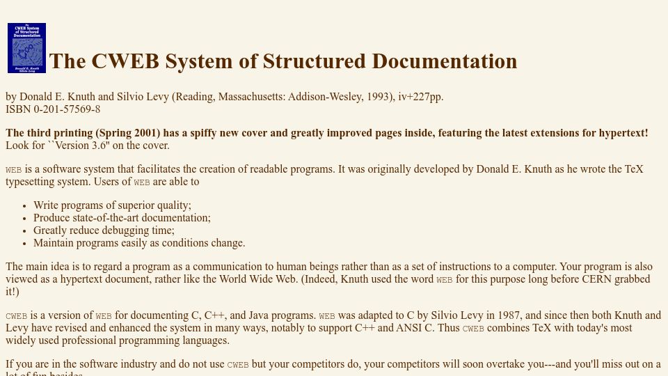 Screenshot of www-cs-faculty.stanford.edu: The CWEB System of Structured Documentation