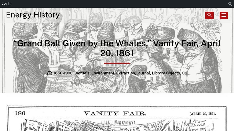 Screenshot of energyhistory.yale.edu: Grand Ball Given by the Whales (1861)